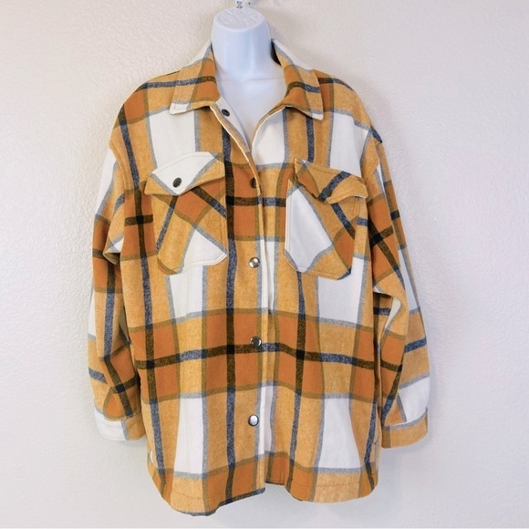 HFX Butterscotch Plaid Snap Front Shacket Shirt Jacket Size M - Picture 1 of 8